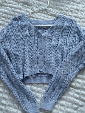Hollister Light Blue Cropped Knit Cardigan